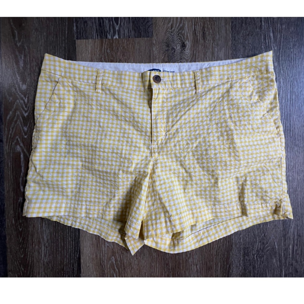 Old Navy Everyday Shorts Womens 16 Yellow Gingham Seersucker Mid Rise Casual
